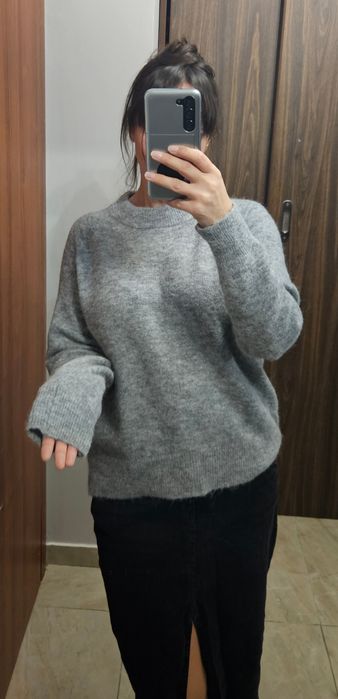 Szary sweter Zara wełna alpaka