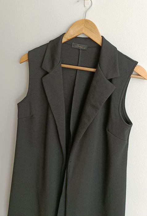 Kamizelka damska dłuższa czarna casual minimalistyczna gładka M 38 L 4
