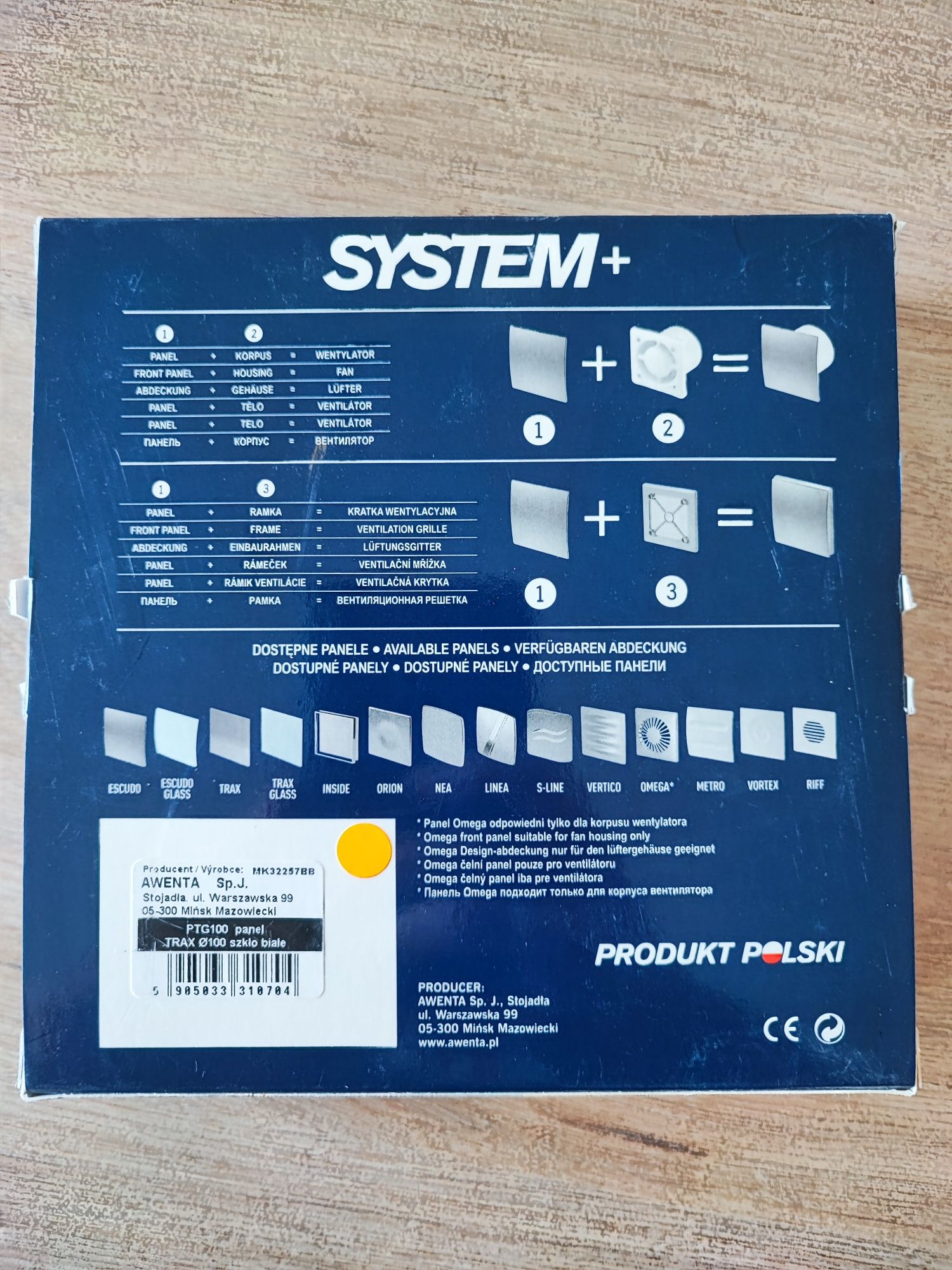 2 szt Panel szklany biały system+ do wentylatora kratki PTG100 Awenta