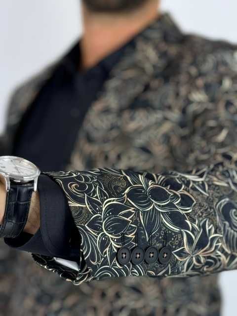 GIOVANNI PERA Marynarka męska D624 elegancka Glamour kwiaty złota 70