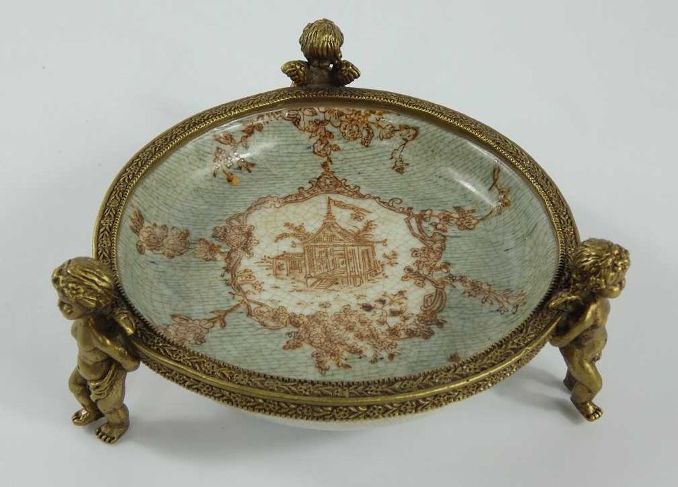 PATERA porcelana + brąz AMOR Putto paterka MYDELNICZKA