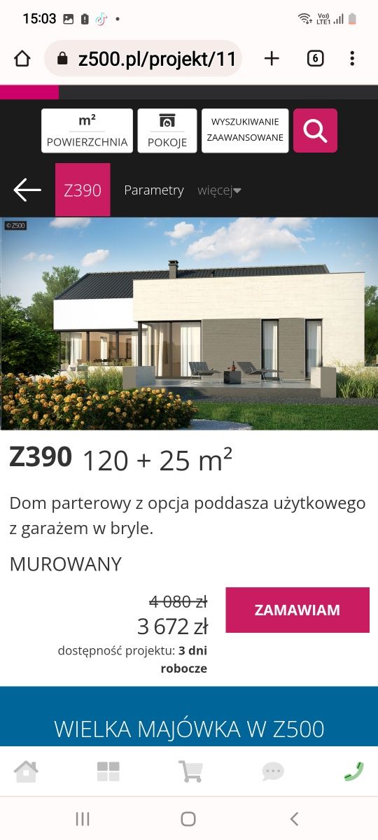 Nowy projekt domu parterowy z poddaszem  z Z500 Z390 projekt altany