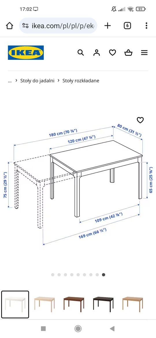 Stół do jadalni rozkładany biały EKEDALEN Ikea 120/180x80cm