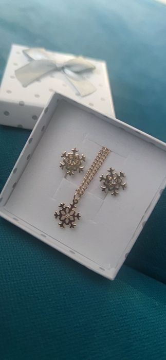 Śnieżynki zestaw biżuterii naszyjnik kolczyki płatki śniegu