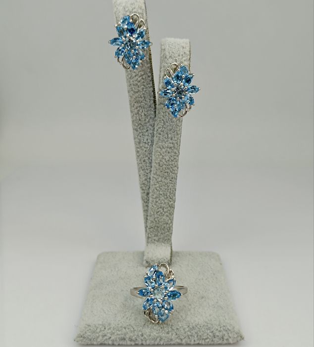 Новый серебряные набор серьги и кольцо 925 пробы