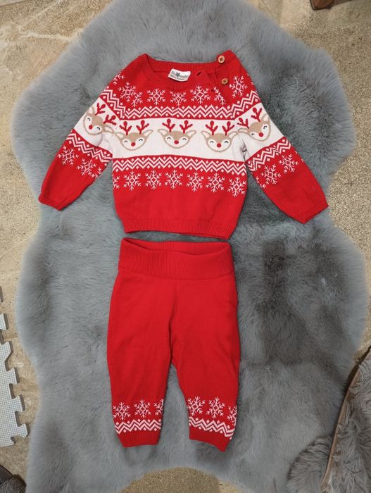Zestaw 62 sweterek i spodnie czerwone 62 świąteczne renifer ciepły