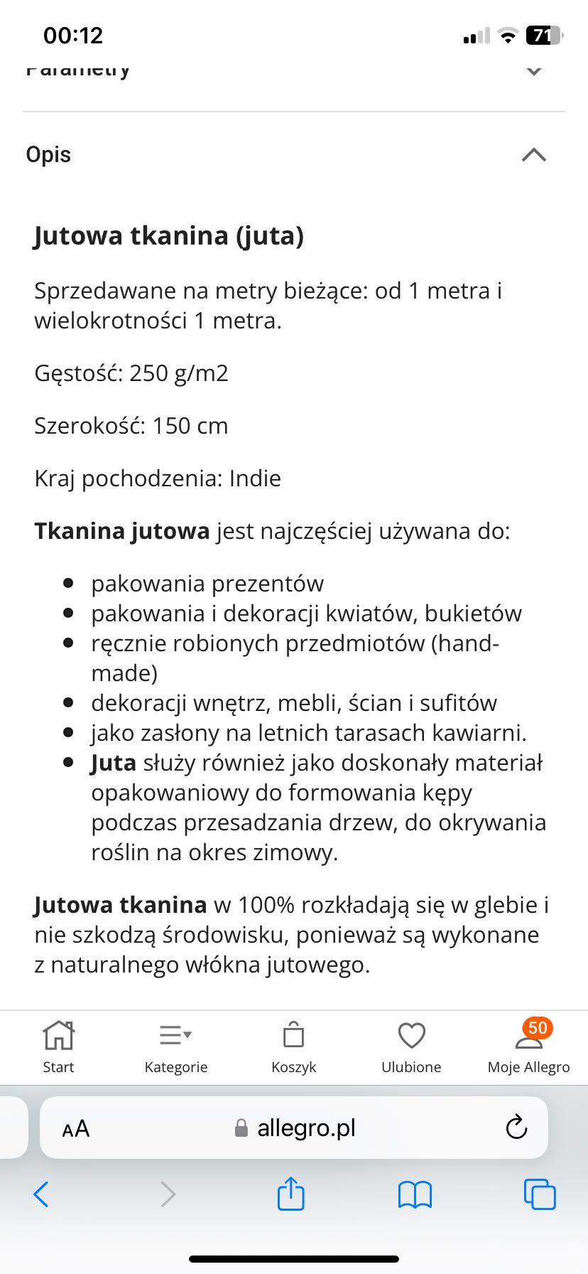 100 % Juta zabezpieczająca korzeń dł. 24 m/szer.150 cm