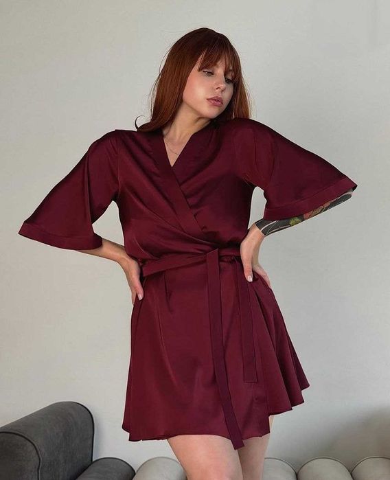 Шовковий халат на запах 2XL, 52 розмір