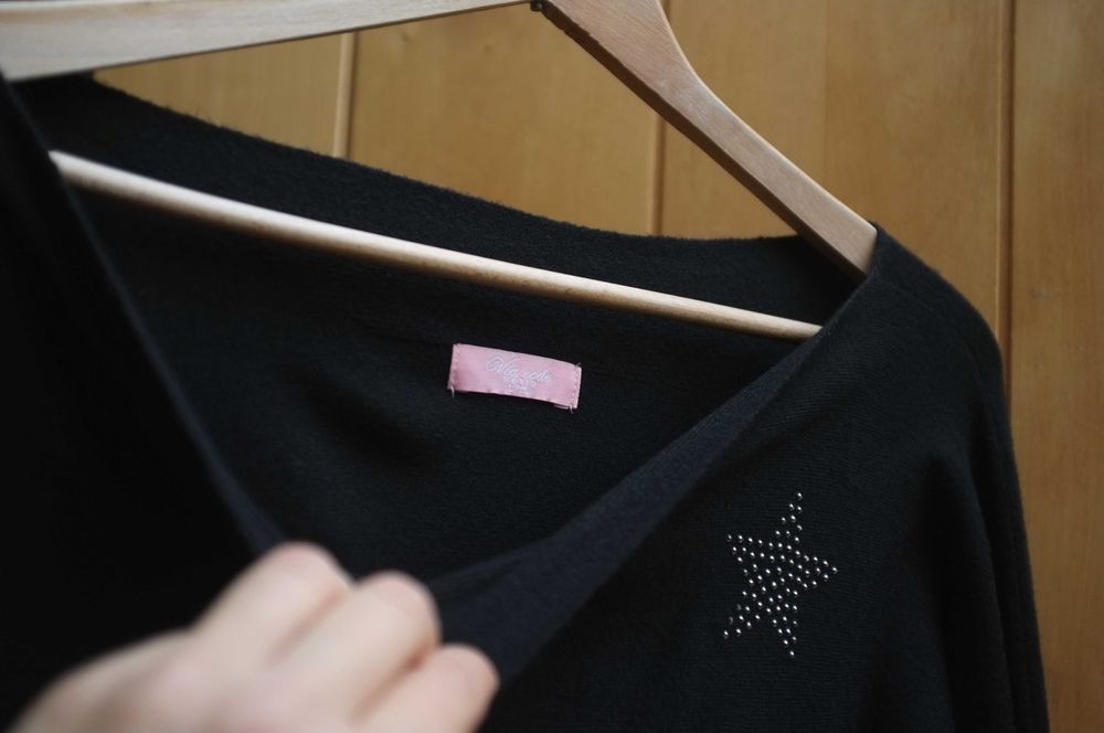 czarna wełniana sukienka sweter tunika wełna merino kaszmir motyl