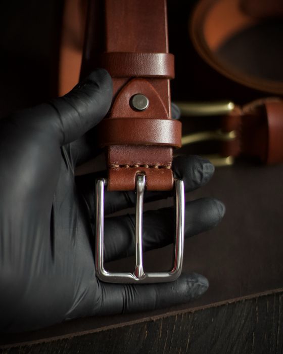 Ремінь шкіряний чоловічий класичний 35 мм з латунною пряжкою / ремень