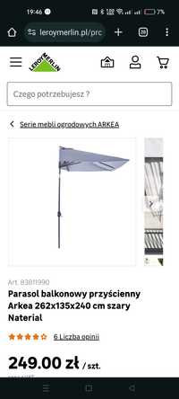 Parasol balkonowy połówka przyścienny Arkea 262x135x240 cm biały