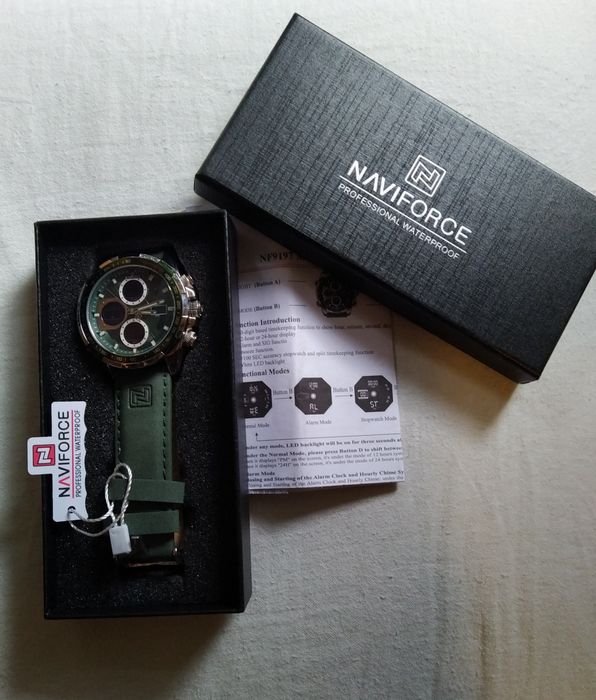 Nowy zegarek męski NAVIFORCE, skórzany pasek, mechanizm kwarcowy Seiko