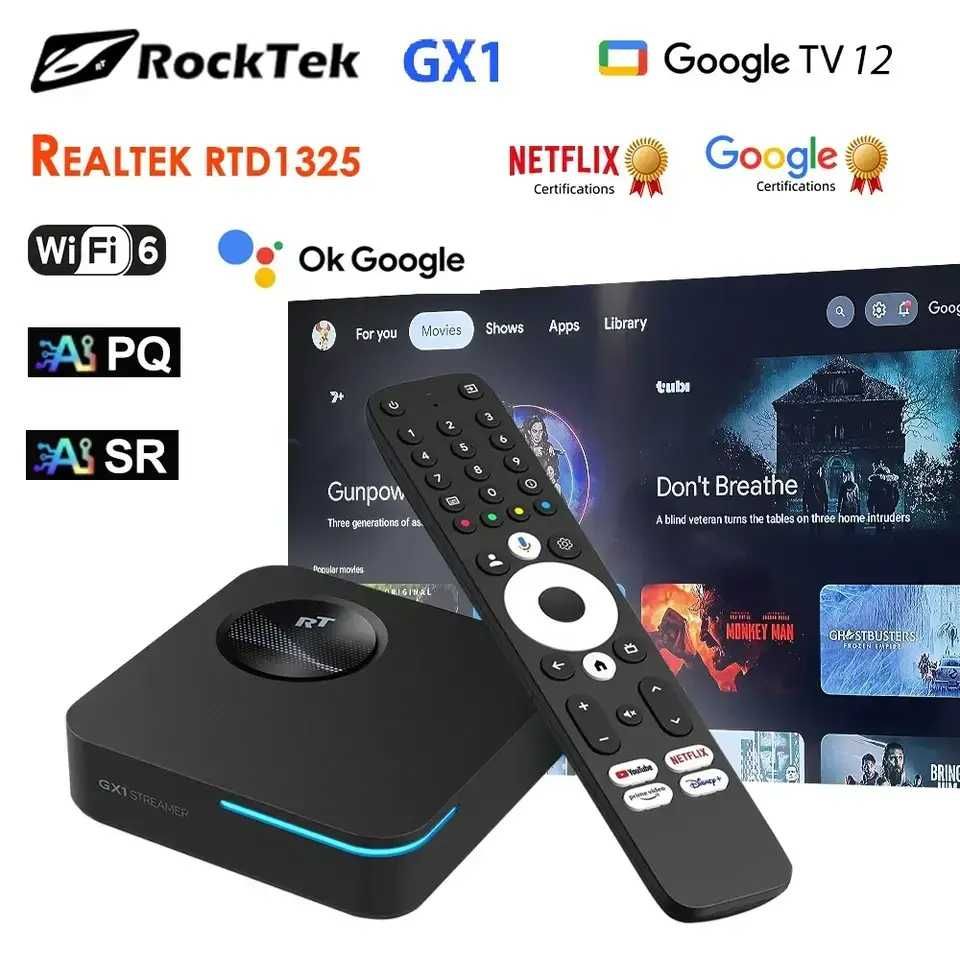 Нова смарт ТВ приставка в плівці RockTek GX1 UHD 4/32GB WiFi6 GoogleTV