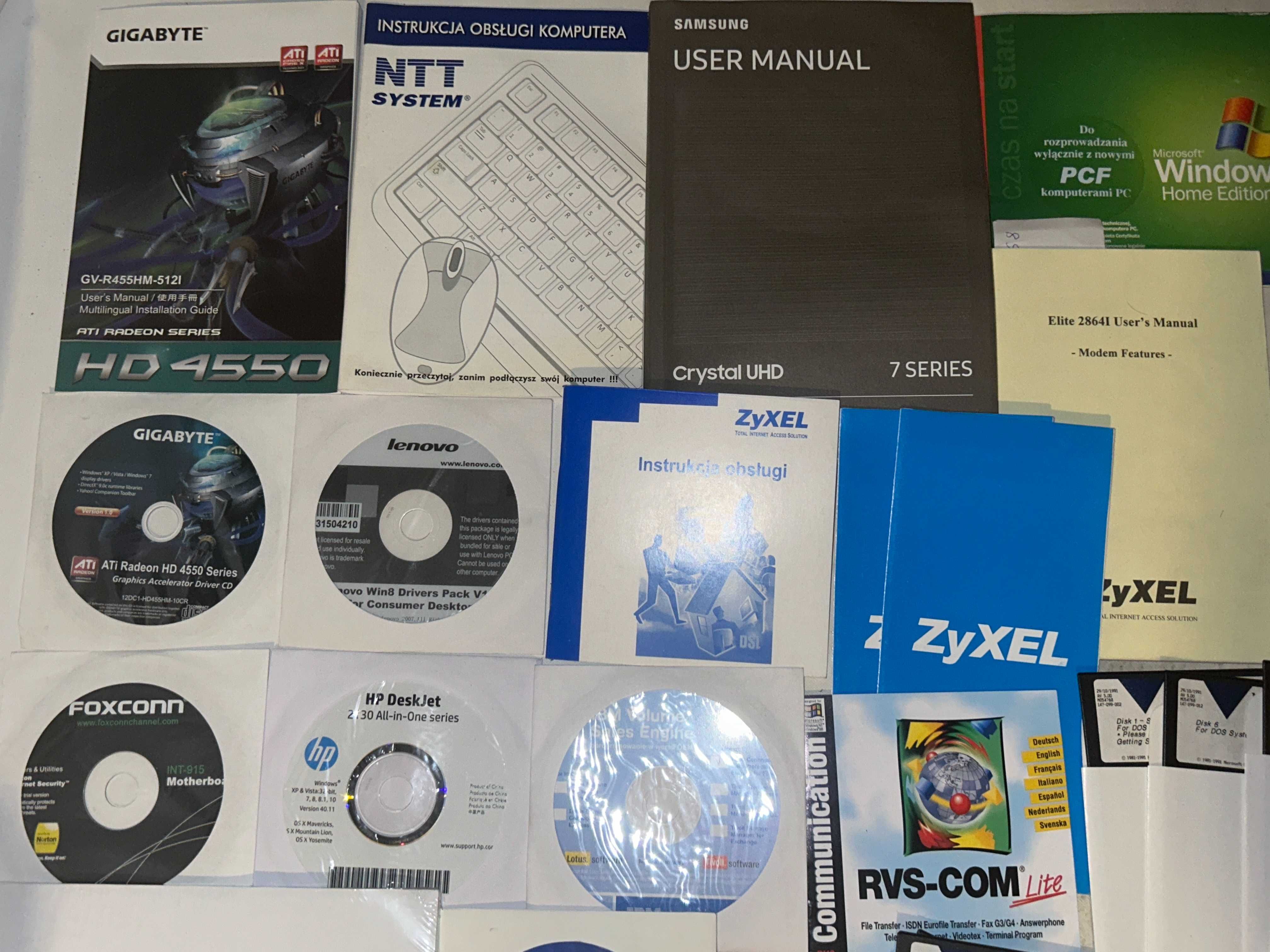 Płyty,instrukcje,dyski MS-DOS,Gigabyte,NTT,Samsung,IBM