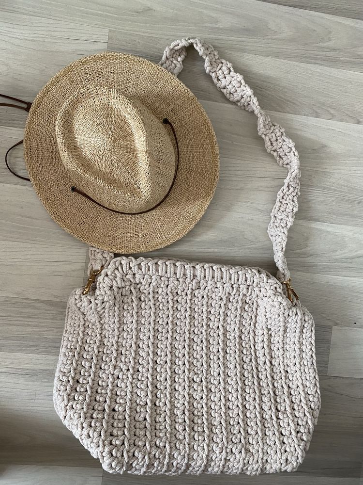 NOWA Torebka ze sznurka bawełnianego na ramię shopper shopperka beż