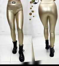 Piękne złote skórzane legginsy l XL 40 42 nowe my luxe