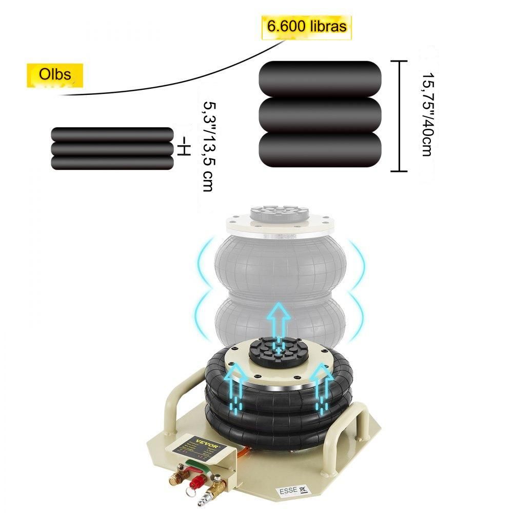 Pneumático Jack de 3t com 3 Anéis de Ar