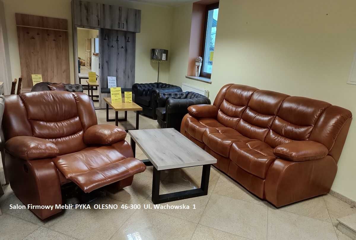 Nowy Komplet REGAN, Skóra Naturalna, Wyprzedaż -30%=Meble Pyka Olesno