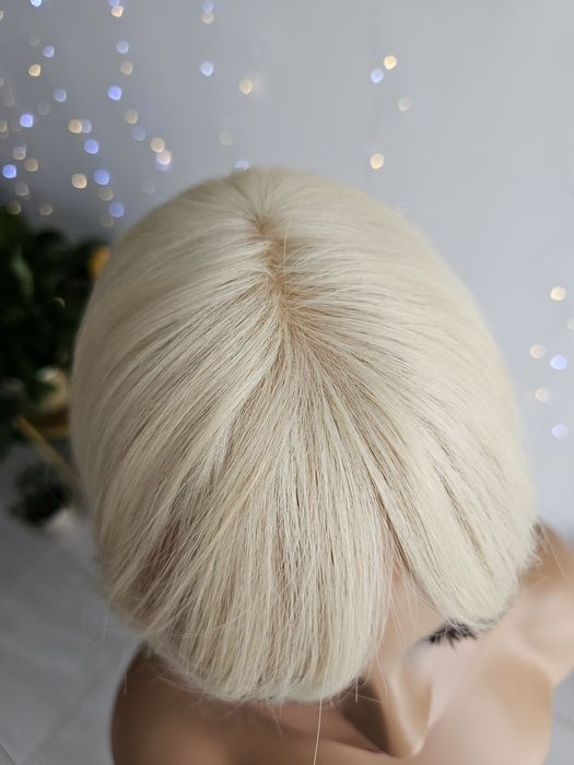 Tupet topper z włosów naturalnych mini Asia z grzywką jasny blond