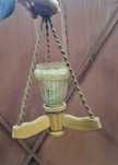 Lampa wisząca drewniana, ze szkłem PRL