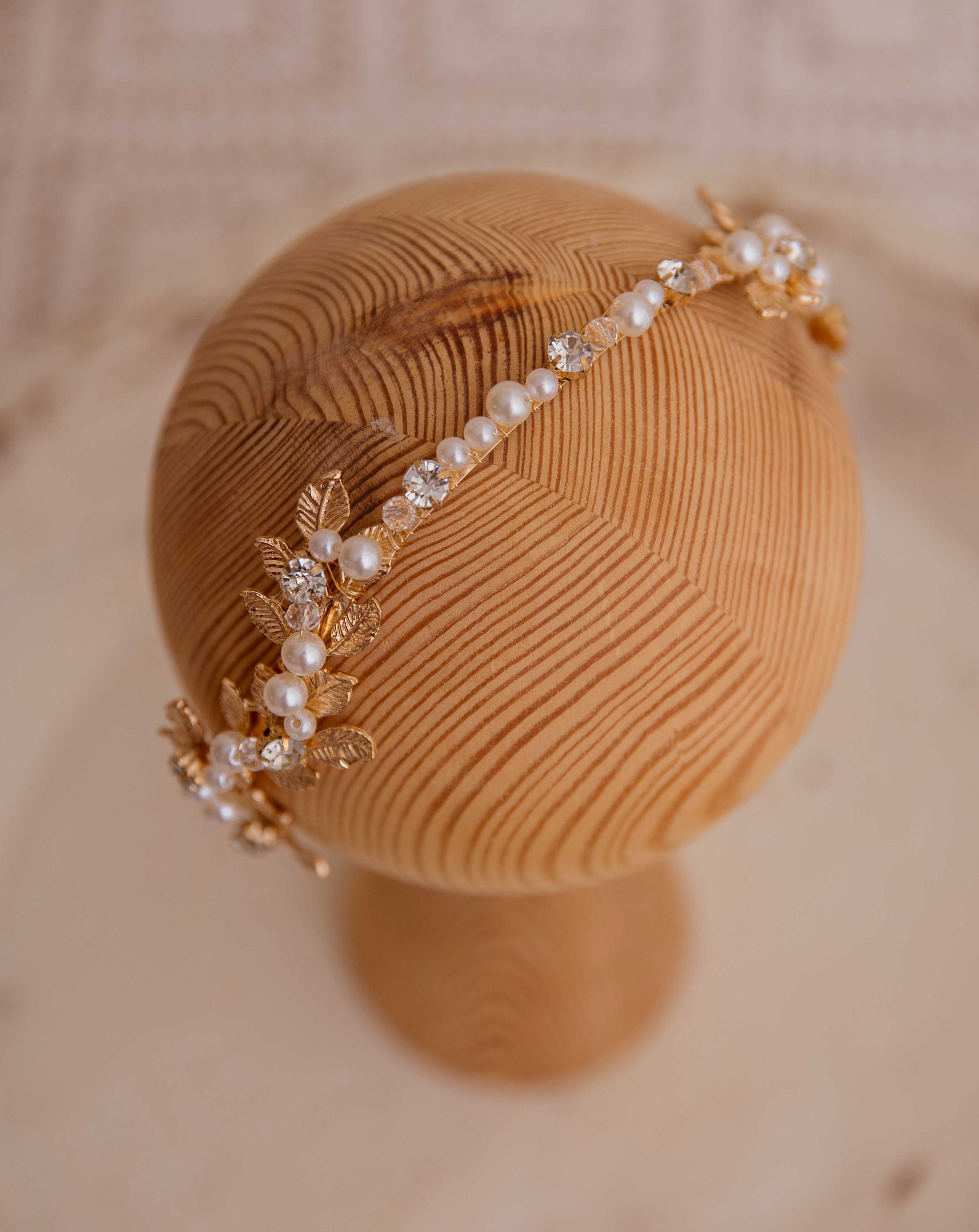 Złota opaska z perełkami, komunia, ślub, wieczór panieński