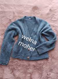 Wełniany lekki sweter moherowy M L 38 40 damski kardigan