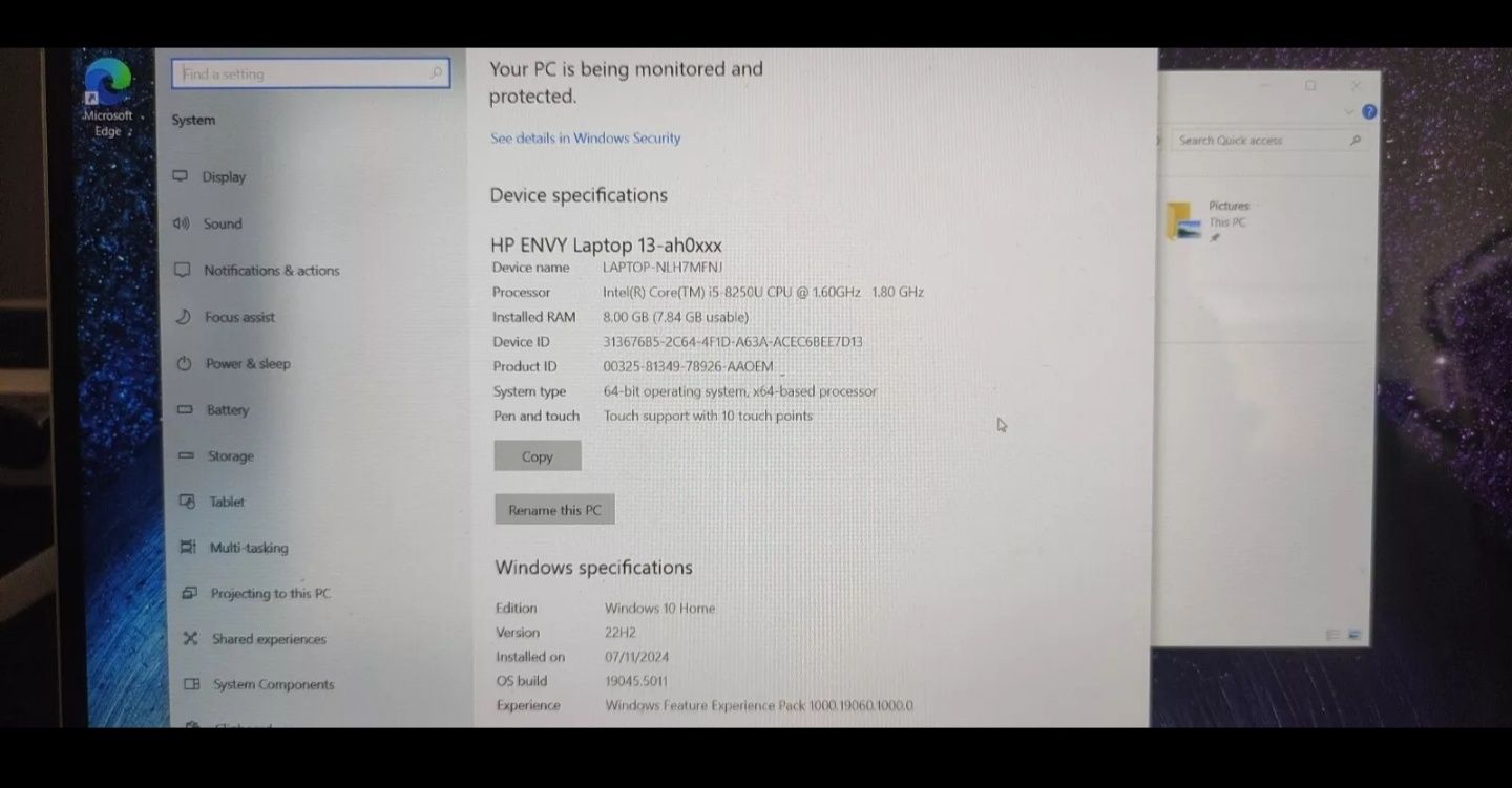 HP Envy 13-ah0001na Core i5 8th 8GB 256NVMe 13.3" Dotyk GeForce MX150