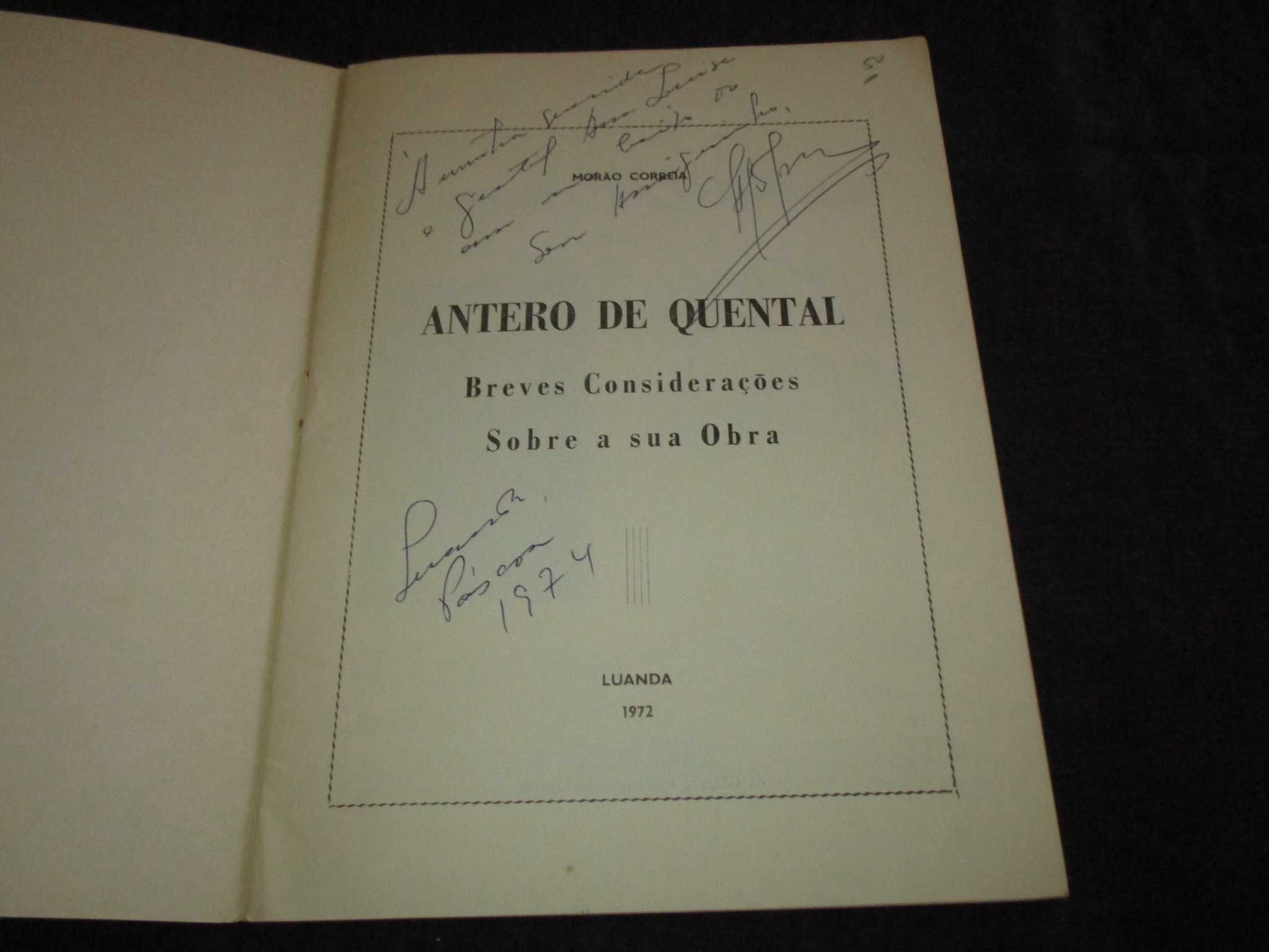 Livro Antero de Quental Breves Considerações Morão Correia Autografado