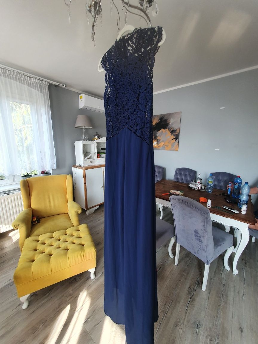 Sukienka MAXI nowa rozm M długa granatowa koronka
