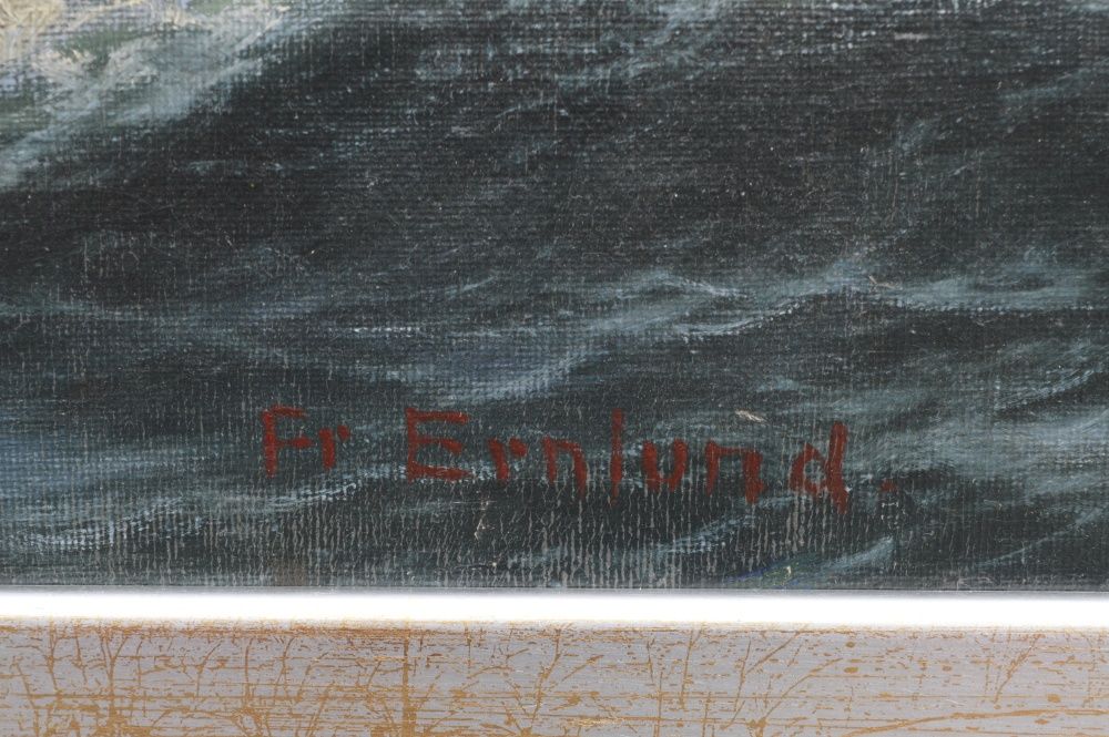 Подпись Fr. Ernlund, Море. Пейзаж. Холст, масло. Размер 68х98 см..