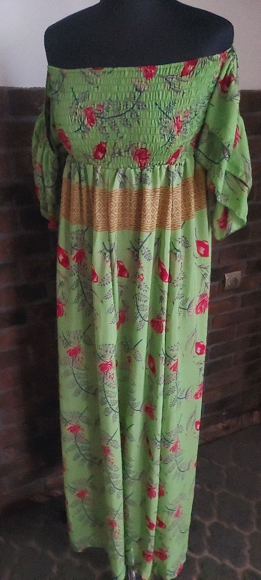 Sukienka jedwabna jedwab hiszpanka boho silk etno kwiaty indyjska I