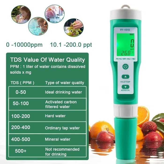 Тестер води Yieryi YY-1010 PH TDS EC ORP SALT H2 S.G Temp MΩ Fertile