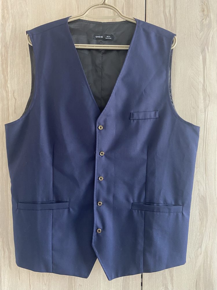 Shein XL granatowa kamizelka na guziki damska elegancka Vintage