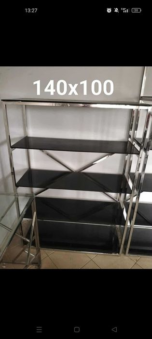 Regały chrom/czarne szkło Glamour