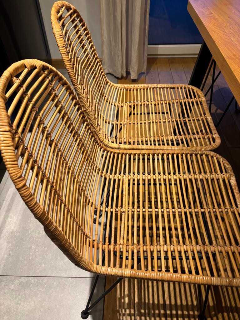 4 sztuki krzeseł krzesła rattanowe naturalne drewno rattan Halmar K337
