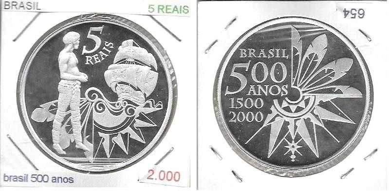 Brasil -  - 5 Reais - 2000 - - Descoberta do Brasil - - Moeda de Prata