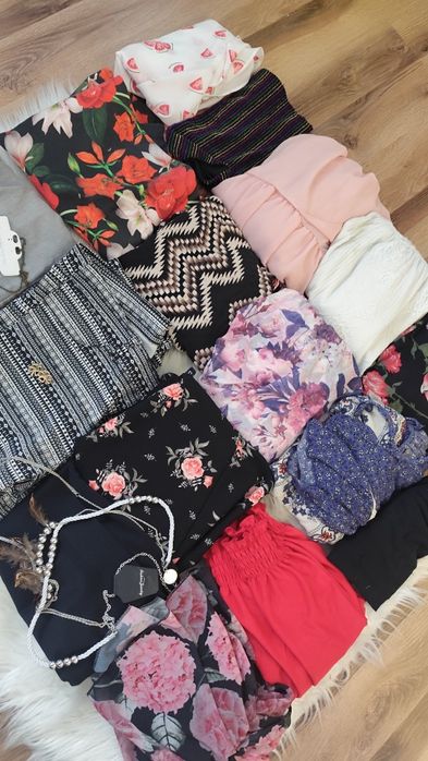 Mega zestaw ubrań S/M Boho nowa biżuteria H&M Mohito Zara 20szt.