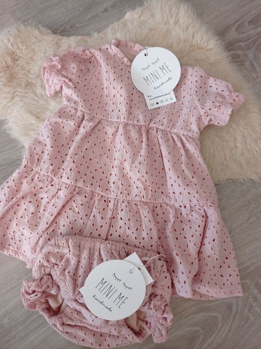 Piękna sukienka 62/68 chrzest Mini Me Handmade założona raz
