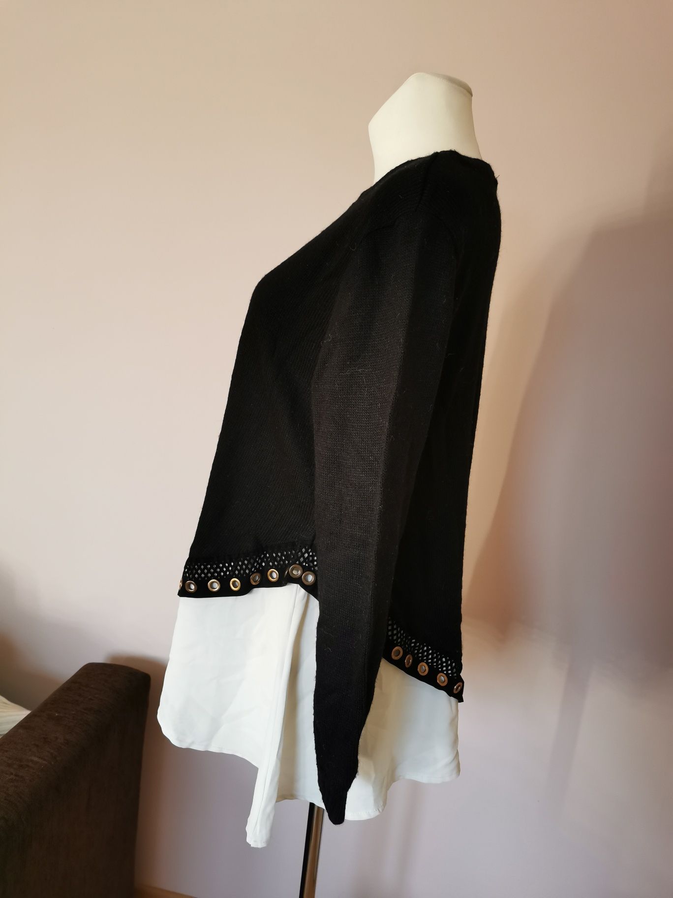 Paparazzi Fashion sweter wełniany wełna czarny biały 44 46 XXL 3XL