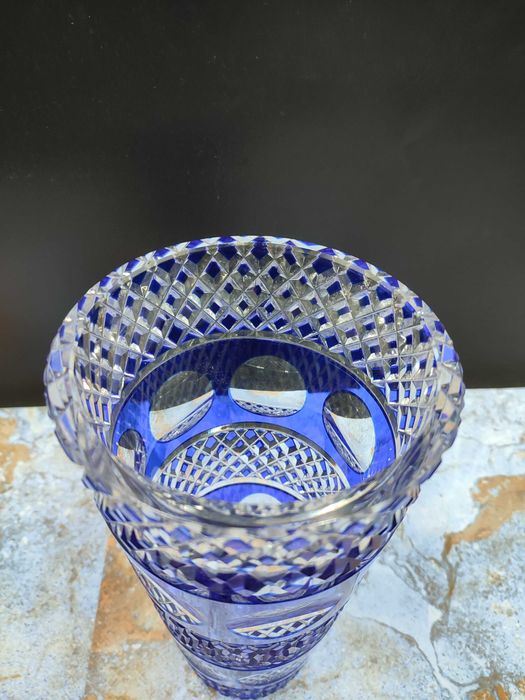 Duży Kryształowy wazon - Kobalt - Ciekawy - 2493