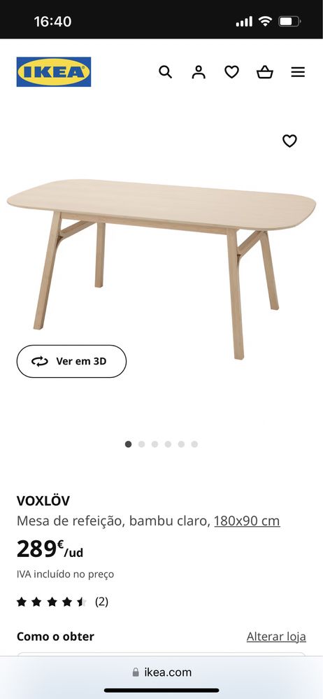 VOXLÖV Mesa de refeição, bambu claro, 180x90 cm