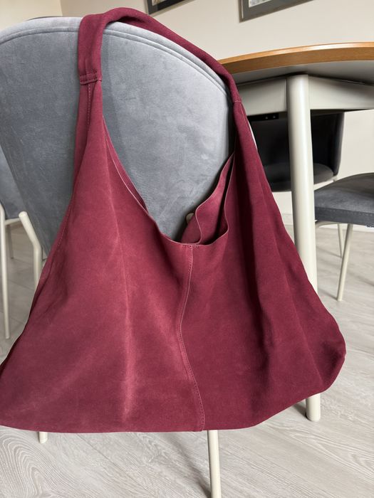 Torba shoperka zamszowa bordowa reserved nowa