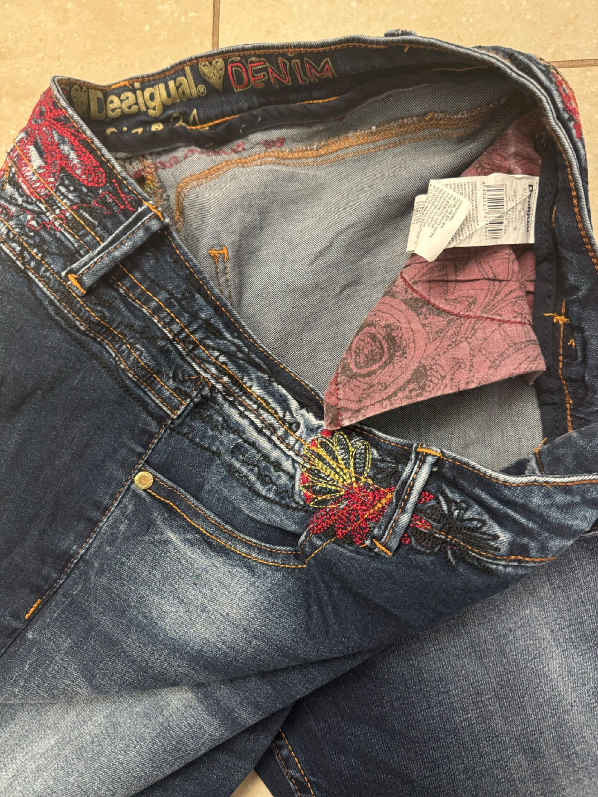 Desigual spodnie jeans r. XL/XXL piękne hafty, extra stan, logowane