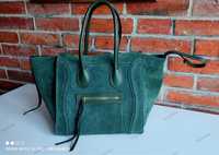 Shopper bag torebka khaki zieleń styl celine skóra  naturalna