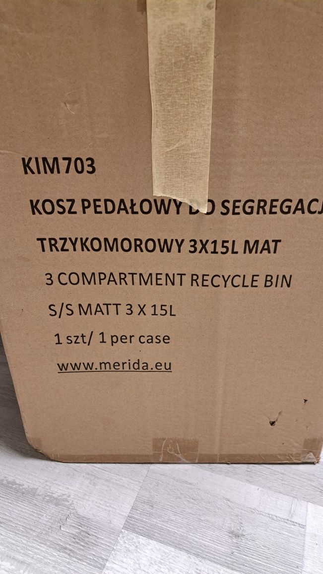 Kosz Merida pedałowy do segregacji odpadów, 3 x 15 l, stal mato