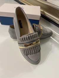 Nowe szare mokasyny lakierowane buty półbuty 37