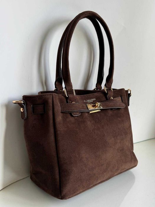 Torba Flora&Co torebka shopper zamsz zamszowa eco brązowa czekoladowa