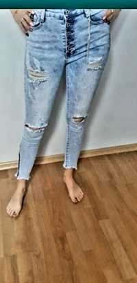 Spodnie mega jeans dziury zamek Nowe s push up