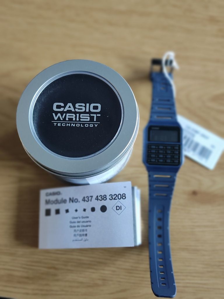 Nowy granatowy zegarek retro Casio z kalkulatorem. Cały zestaw. Szybka