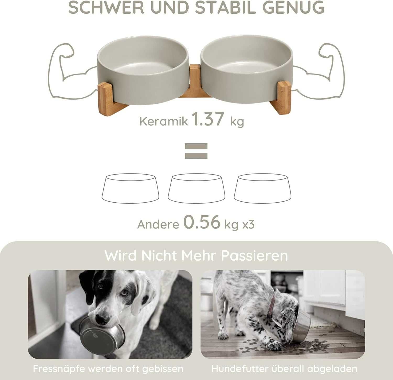 Ceramiczna Podwójna Miseczka dla Psów i Kotów z Bambusowym Stojakiem